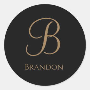 Black Gold Personalized Name and Monogram Classic Round Sticker