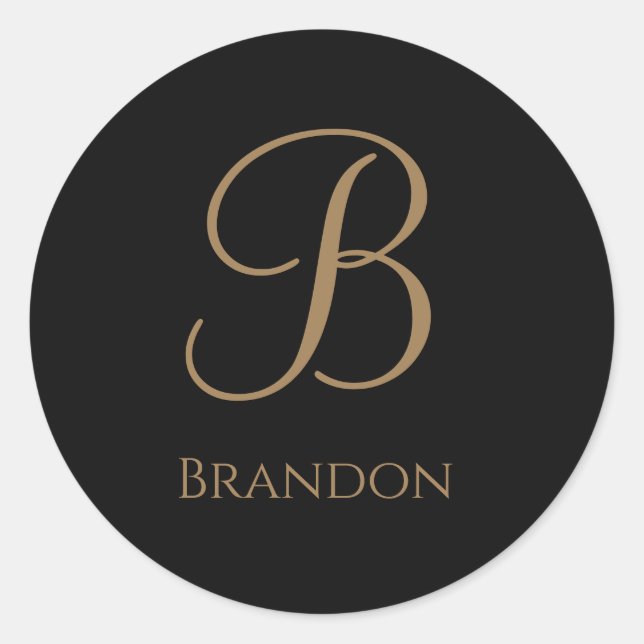 Black Gold Personalized Name and Monogram Classic Round Sticker (Front)