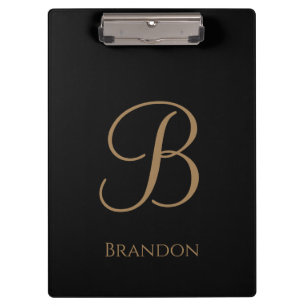 Black Gold Personalized Name and Monogram Clipboard
