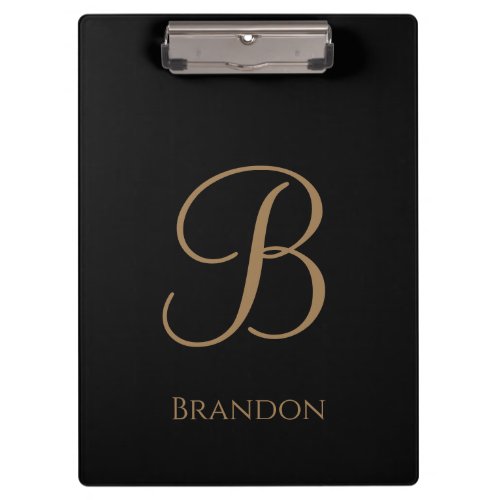 Black Gold Personalized Name and Monogram Clipboard