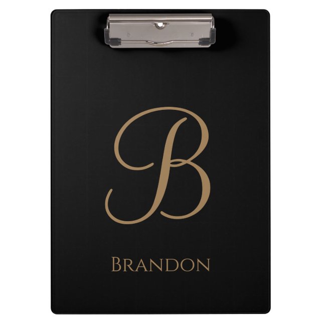 Black Gold Personalized Name and Monogram Clipboard (Front)