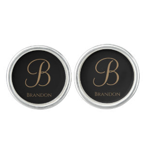 Black Gold Personalized Name and Monogram Cufflinks
