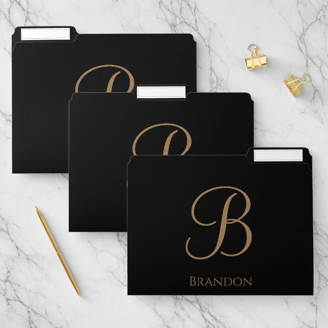 Black Gold Personalized Name and Monogram File Folder (Set)