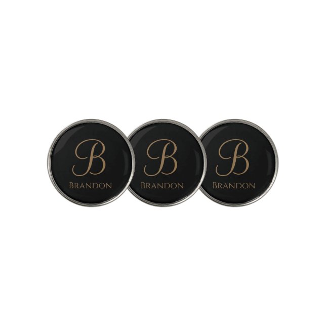 Black Gold Personalized Name and Monogram Golf Ball Marker (3 Up)