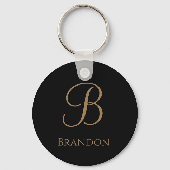 Black Gold Personalized Name and Monogram Keychain (Front)