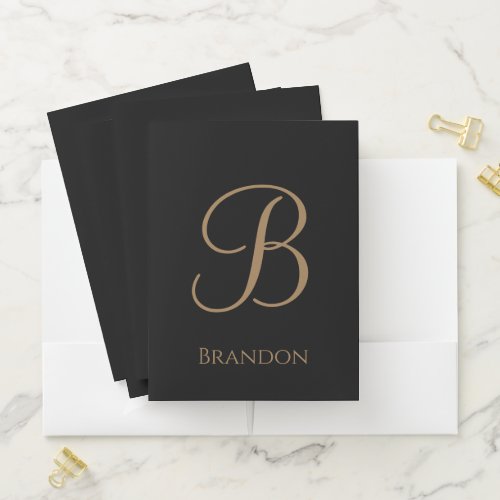Black Gold Personalized Name and Monogram Pocket Folder