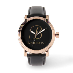 Black Gold Personalized Name and Monogram Watch