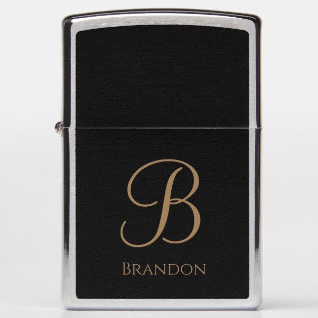 Black Gold Personalized Name and Monogram Zippo Lighter (Front)