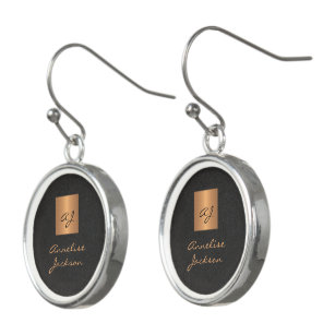 Black gold personalized name monogram elegant earrings