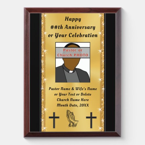 Black Gold Personalized Pastor Anniversary Plaques