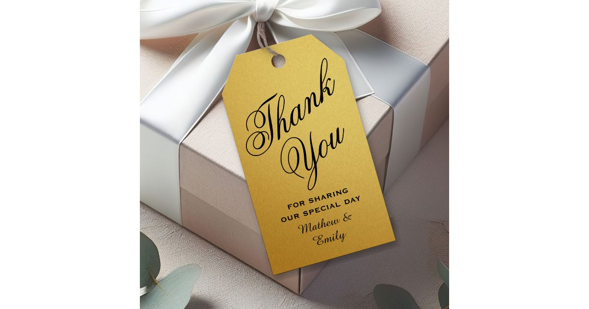Black Gold Personalized Thank You Wedding Favor Gift Tags | Zazzle