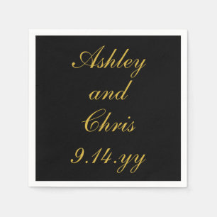 Black & Gold Personalized Wedding Reception Favor Napkins