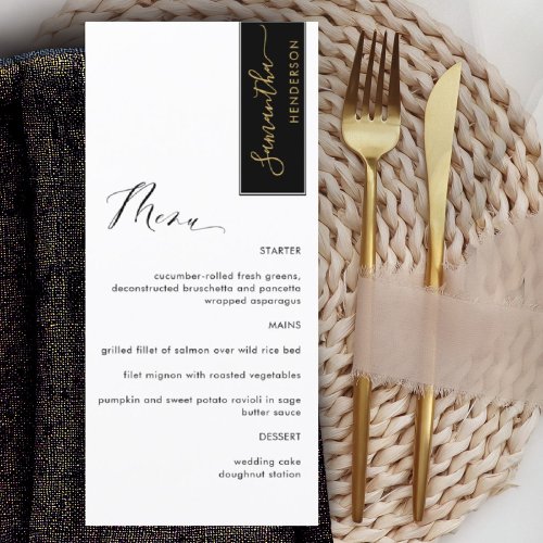 Black Gold Personalized with Guest Name Elegant Menu