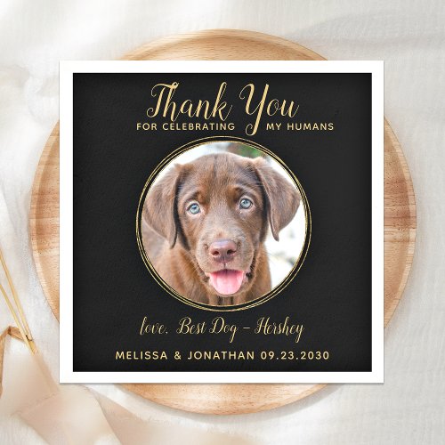 Black Gold Pet Wedding Thank You Custom Dog Photo Napkins