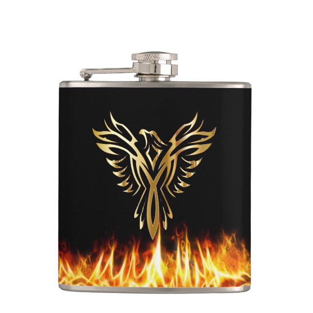 Black Gold Phoenix Flames 6 oz. Flask (Front)