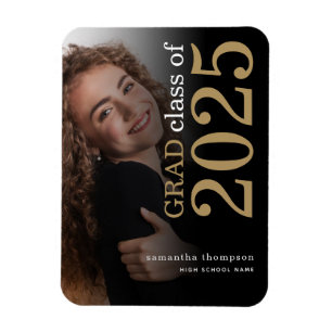 Black Gold Photo 2025 Graduation Announcement Magnet