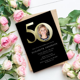 Black Gold Photo 50th Birthday Invitation