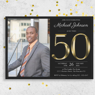 Black Gold Photo 50th Birthday Party Invitation