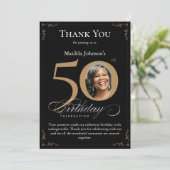 Black Gold Photo 50th Birthday Thank You Card | Zazzle