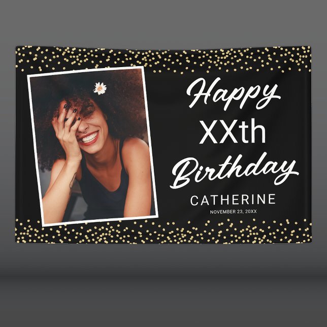 Black Gold Photo Any Age Happy Birthday Banner (Creator Uploaded)