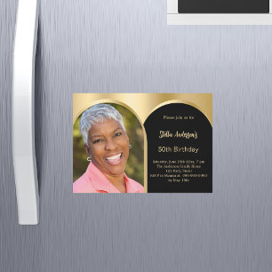 Black gold photo arch birthday magnetic invitation