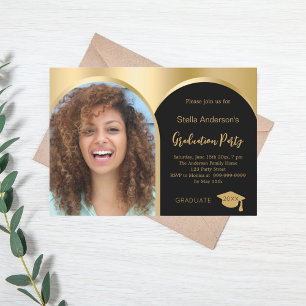 Black gold photo arch graduation 2025 invitation