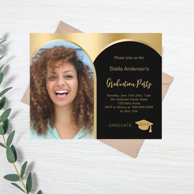Black gold photo arch graduation 2025 invitation (Creator Uploaded)