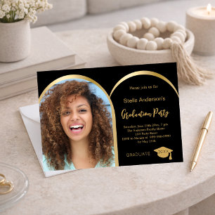 Black gold photo arch graduation 2026 invitation