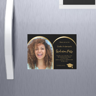 Black gold photo arch graduation 2026 magnetic invitation