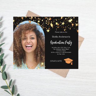 Black gold photo arch graduation party invitation