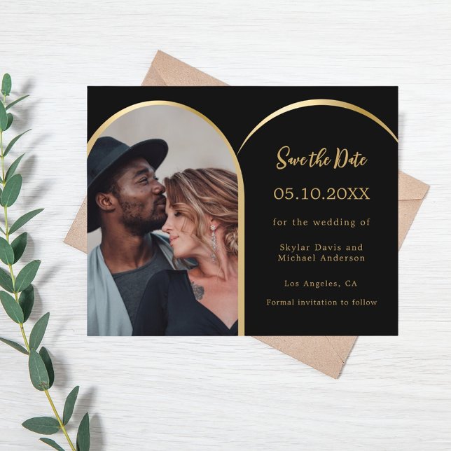Black Gold Photo arch wedding Save the Date Flyer (Creator Uploaded)