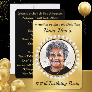 Black Gold, PHOTO Birthday Invitations, Save Dates Invitation