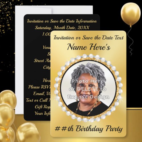 Black Gold, PHOTO Birthday Invitations, Save Dates Invitation