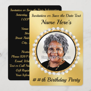 Black Gold, PHOTO Birthday Invitations, Save Dates Invitation
