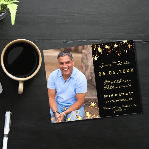 Black gold photo birthday Save the Date