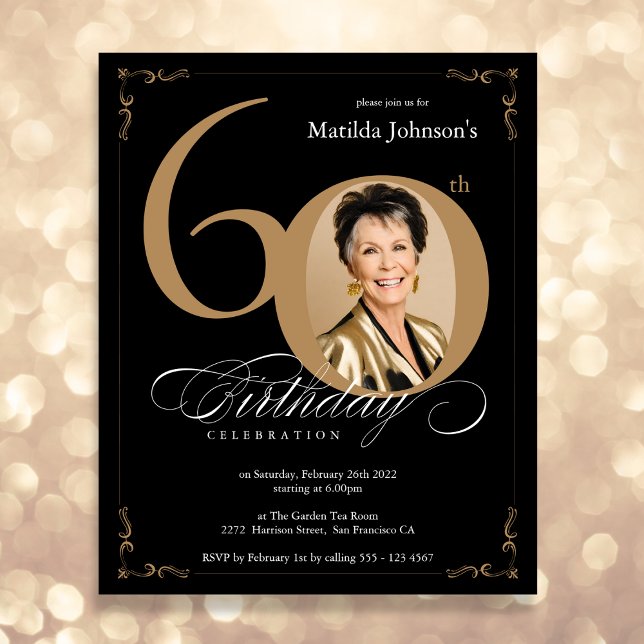 Black Gold Photo Budget 60th Birthday Invitation (Mockup View)