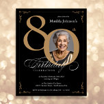 Black Gold Photo Budget 80th Birthday Invitation<br><div class="desc">Black Gold Photo Budget 80th Birthday Invitation. And elegantly designed special birthday celebration invitation,  featuring a custom photo of birthday person and script calligraphy with vintage flourish elements. Simple enough to fit a variety of themes and colors!
Need help? Simply contact me!</div>