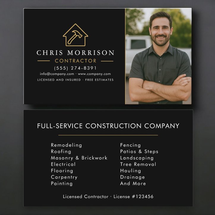 Black Gold Photo Building Construction Business Card