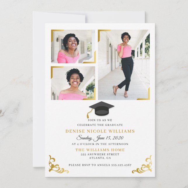 Black & Gold Photo Card Graduation Party (Back)