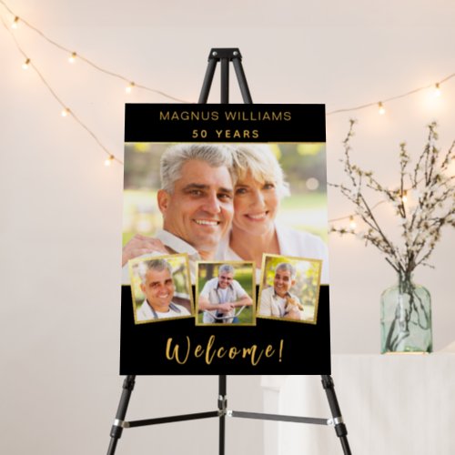Black gold photo collage birthday party welcome foam board