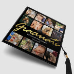 Black Gold Photo Collage Graduate Graduation Cap Topper<br><div class="desc">Personalized black & gold graduation cap topper featuring a 12 photo collage of the graduate over their lifetime,  the word "graduate" in a gold script font,  their name,  and class year.</div>