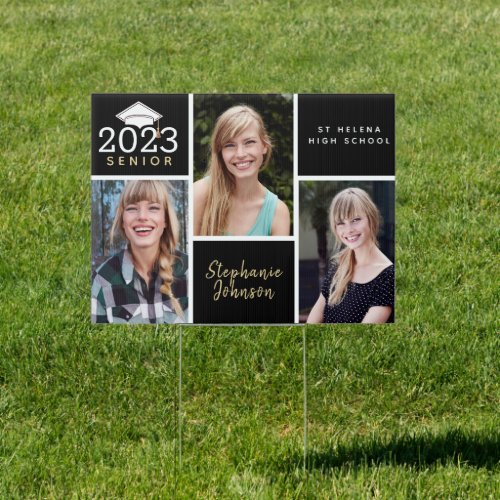 Black Gold Photo Collage Graduation Sign