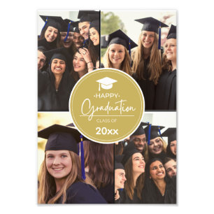 Black Gold Photo Collage Happy Graduation Print