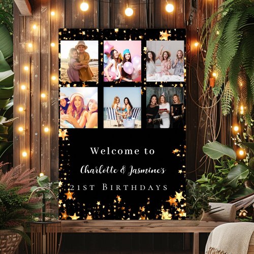 Black gold photo collage stars 2 persons birthday  poster