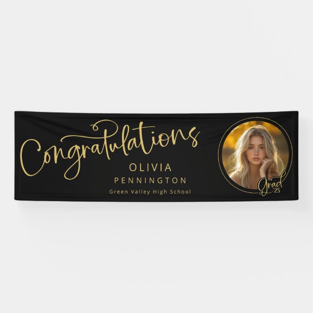 Black Gold Photo Congratulations Graduate Banner (Horizontal)