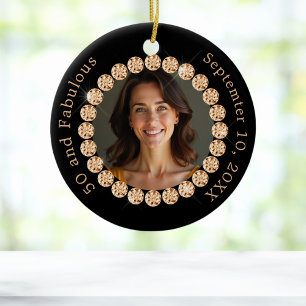 Black gold photo diamonds fabulous birthday ceramic ornament