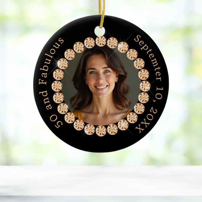 Black gold photo diamonds fabulous birthday ceramic ornament (Creator Uploaded)