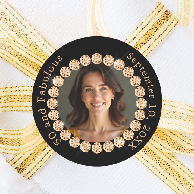 Black gold photo diamonds fabulous birthday classic round sticker (Creator Uploaded)