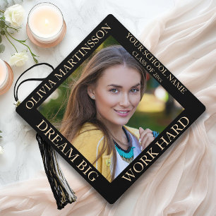 Black Gold Photo Dream Big Work Hard Graduation Cap Topper