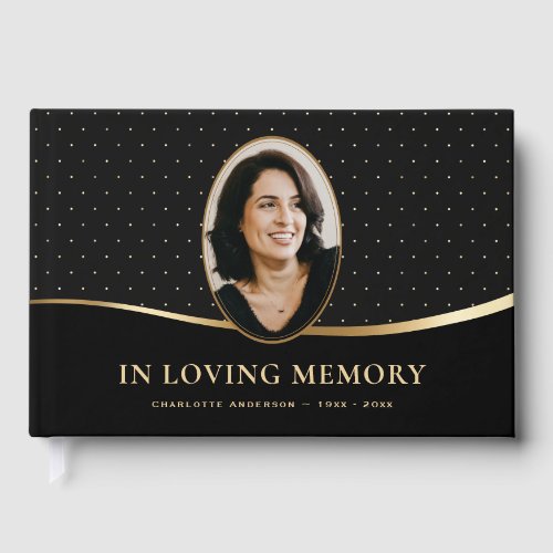 Black Gold Photo Funeral Memorial Guest Book